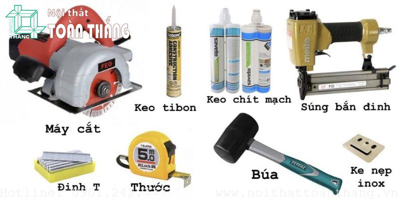 Cách thi công tấm ốp than tre Chuẩn bị dụng cụ cần thiết