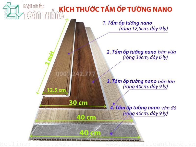 Kích thước tấm ốp Nano có nhiều loại