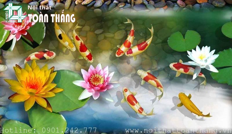 Tranh cửu ngư quần hội treo trong không gian thờ