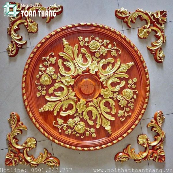 Mâm trần PU vân gỗ dát vàng