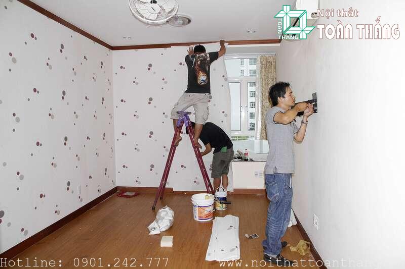 Dự án giấy dán tường quận 9 nhà chị Hân 2 Quy trình thi công dán giấy dán tường chuyên nghiệp tại quận 9
