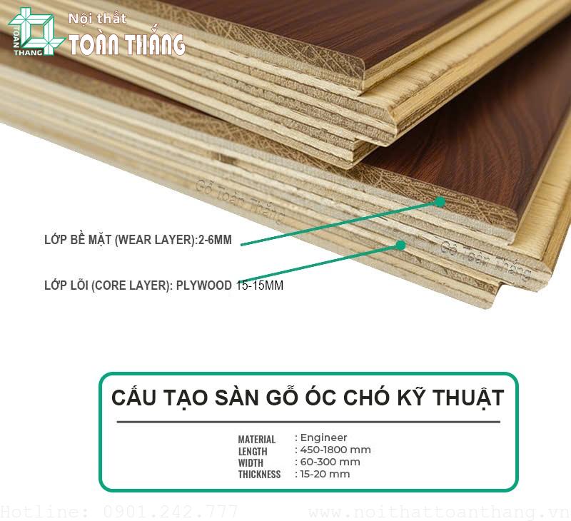 Cấu tạo sàn gỗ Óc Chó kỹ thuật Engineer